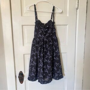 SOURPUSS Empire Waist Ruffle Goth Skull Spaghetti Strap Women's Dress Size M